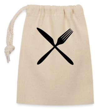 logo croix x fourchette couteau coutellerie nourriture aller accroché - Sac cadeau en coton avec cordon (14 x 20 cm) - nature - Devant
