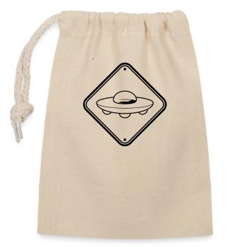 Sign pointing UFO - Closable cotton gift bag (14x20cm) - nature - Front