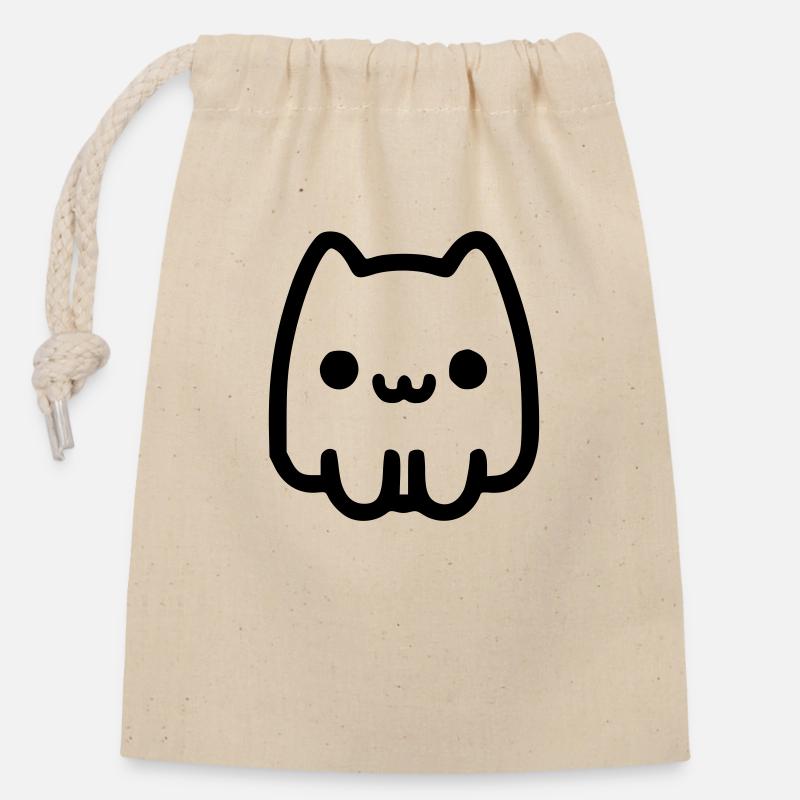Chat fantome - Sac cadeau en coton avec cordon (14 x 20 cm) - nature