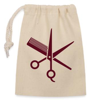 Haarschere und Kamm. Friseursalon - Verschließbarer Geschenkbeutel aus Baumwolle (14x20cm) - Natur - Vorne