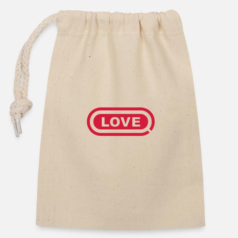 Amour – Plus d’amour s’il vous plaît! - Sac cadeau en coton avec cordon (14 x 20 cm) - nature