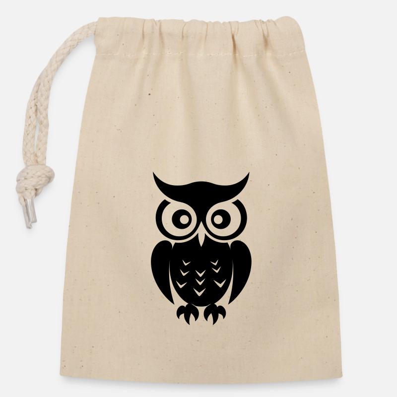 Chouette - Sac cadeau en coton avec cordon (14 x 20 cm) - nature