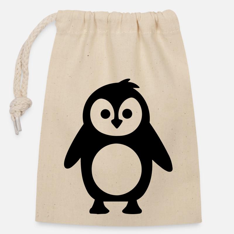 Pingouin - Sac cadeau en coton avec cordon (14 x 20 cm) - nature