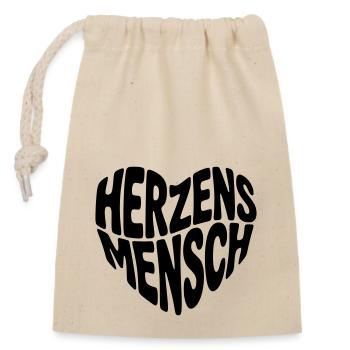Herzensmensch Herzform - Verschließbarer Geschenkbeutel aus Baumwolle (14x20cm) - Natur - Vorne