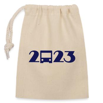 Bus, travel, holiday, school trip 2023 - Closable cotton gift bag (14x20cm) - nature - Front