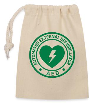 AED Notfall-Defibrillator Erste Hilfe - Verschließbarer Geschenkbeutel aus Baumwolle (14x20cm) - Natur - Vorne