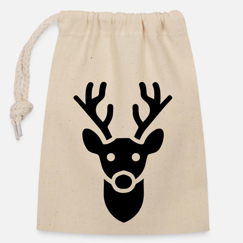 reindeer - Closable cotton gift bag (14x20cm) - nature