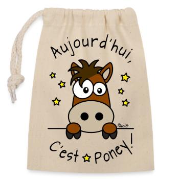 Équitation Cheval Poney Pony Cavalier Cavalière - Sac cadeau en coton avec cordon (14 x 20 cm) - nature - Devant
