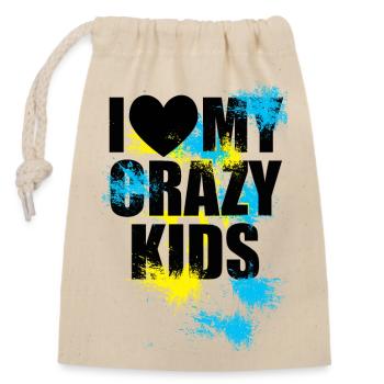 Crazy kids - Closable cotton gift bag (14x20cm) - nature - Front