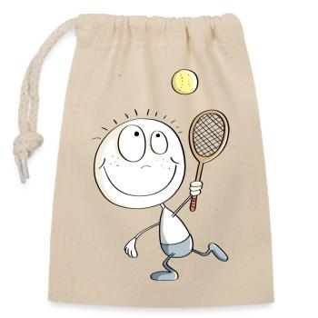 Lustiger Tennis Spieler Strichmännchen - Verschließbarer Geschenkbeutel aus Baumwolle (14x20cm) - Natur - Vorne