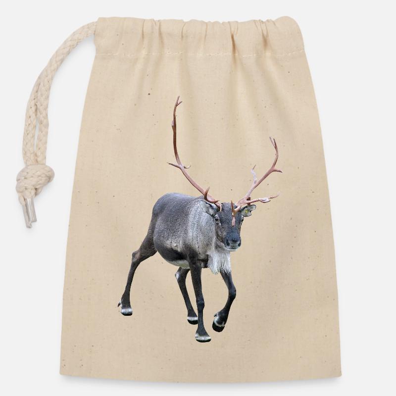 renne - Sac cadeau en coton avec cordon (14 x 20 cm) - nature