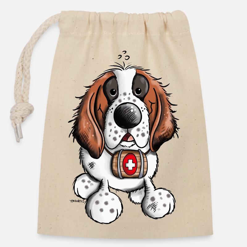 Saint Bernard - Sac cadeau en coton avec cordon (14 x 20 cm) - nature