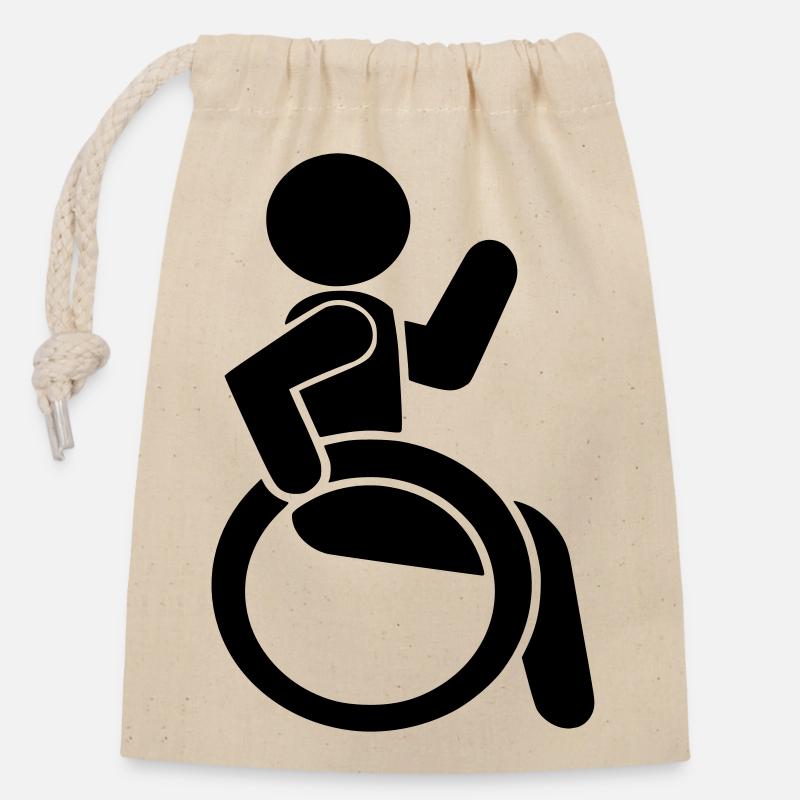 Waving wheelchair user # - Closable cotton gift bag (14x20cm) - nature