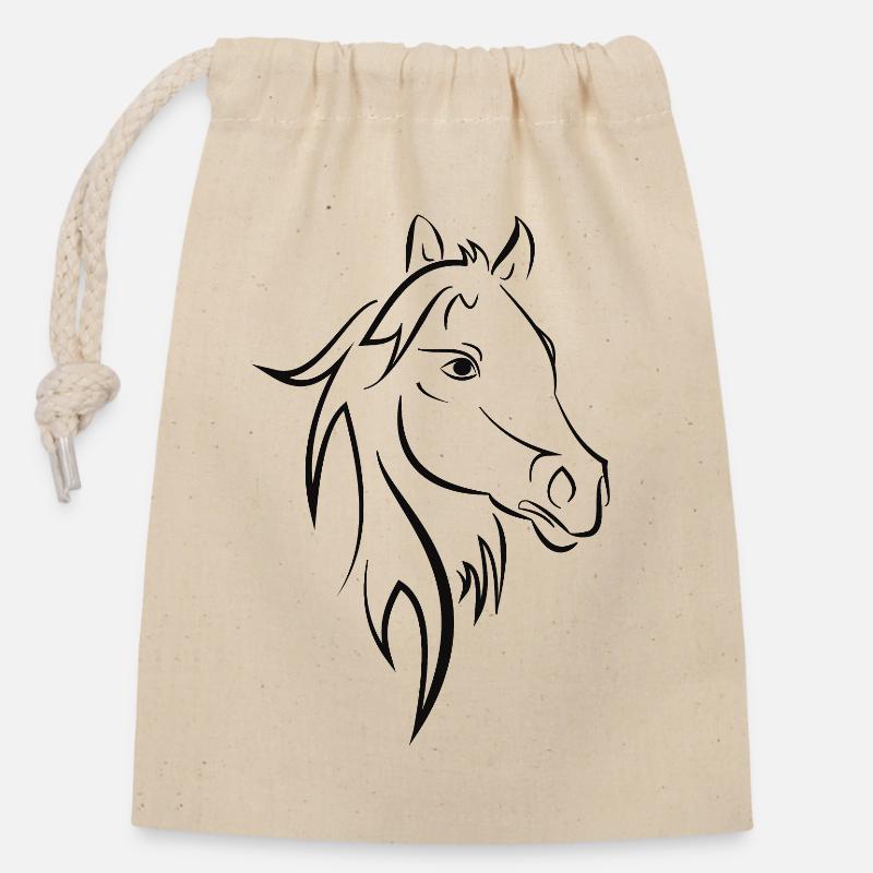 cheval - Sac cadeau en coton avec cordon (14 x 20 cm) - nature