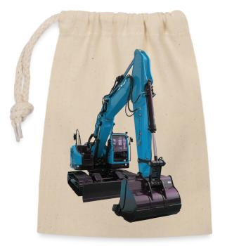 Bagger blau - Verschließbarer Geschenkbeutel aus Baumwolle (14x20cm) - Natur - Vorne