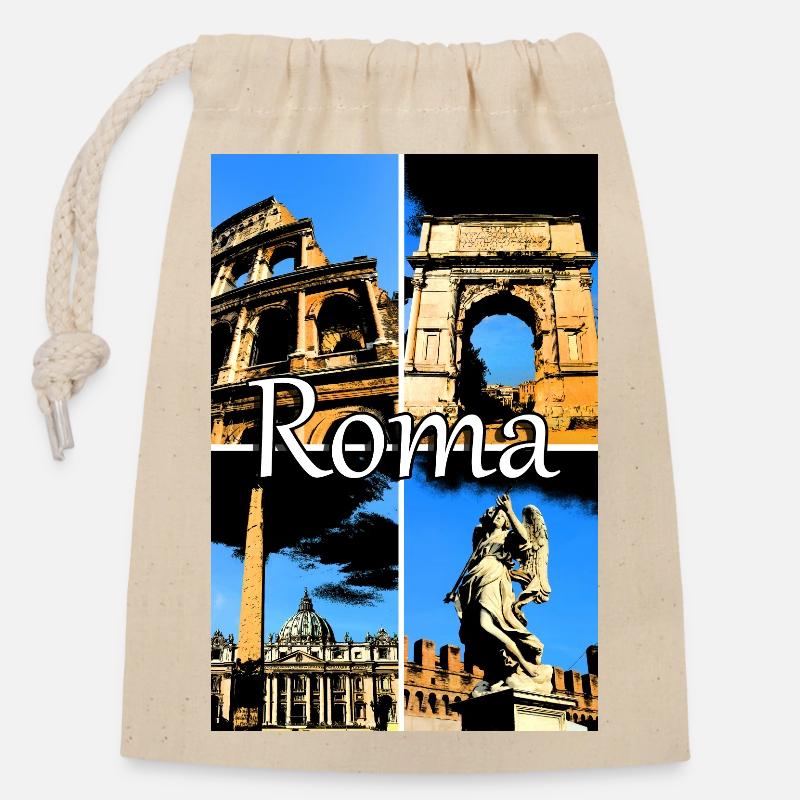 Roma collage bande dessinée signe lettrage - Sac cadeau en coton avec cordon (14 x 20 cm) - nature