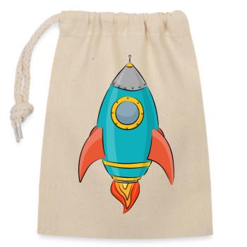 classic space rocket in space moon vintage 50s car - Closable cotton gift bag (14x20cm) - nature - Front
