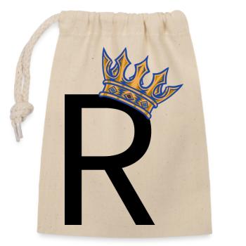 R mit Krone – Royal Typo Design - Verschließbarer Geschenkbeutel aus Baumwolle (14x20cm) - Natur - Vorne