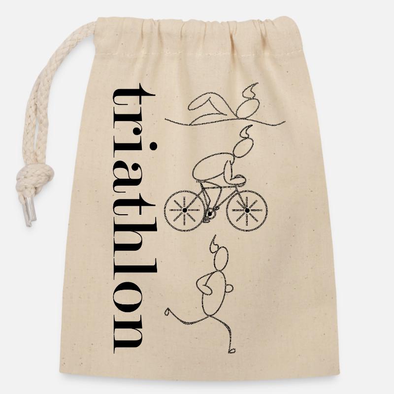 Triathlon - vertical - Sac cadeau en coton avec cordon (14 x 20 cm) - nature