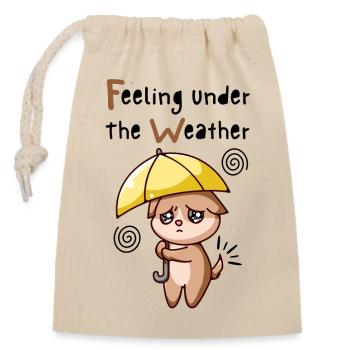 Feeling Under The Weather. Cat With Umbrella. - Closable cotton gift bag (14x20cm) - nature - Front