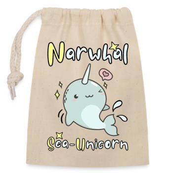 Cute Narwhal. Unicorn Of The Sea. - Closable cotton gift bag (14x20cm) - nature - Front