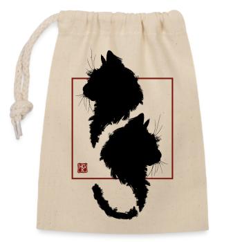 Minimalistischer roter Rahmen, schwarze Katze in Japan - Verschließbarer Geschenkbeutel aus Baumwolle (14x20cm) - Natur - Vorne