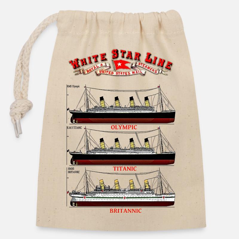 WHITE STAR LINE TITANIC Kreation Louis RUNEMBERG © - Verschließbarer Geschenkbeutel aus Baumwolle (14x20cm) - Natur