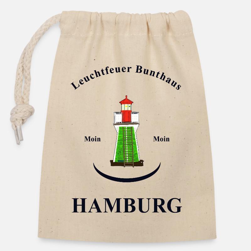 Hamburg Leuchtturm Bunthaus, Handzeichnung - Verschließbarer Geschenkbeutel aus Baumwolle (14x20cm) - Natur