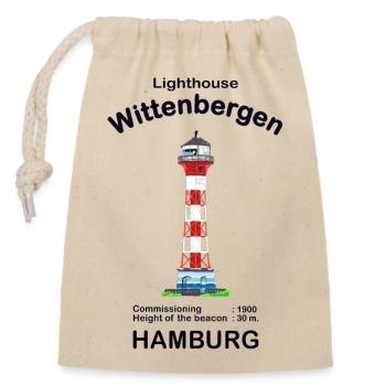 Hamburg Leuchtturm Wittenbergen, Handzeichnung - Verschließbarer Geschenkbeutel aus Baumwolle (14x20cm) - Natur - Vorne