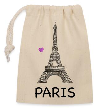 Eiffelturm Paris Strichzeichnung - Verschließbarer Geschenkbeutel aus Baumwolle (14x20cm) - Natur - Vorne