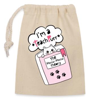 Funny Cat In A Book. Funny Teacher Puns. - Closable cotton gift bag (14x20cm) - nature - Front