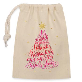 Fröhliche Weihnachten und ein tolles Neues Jahr - Verschließbarer Geschenkbeutel aus Baumwolle (14x20cm) - Natur - Vorne