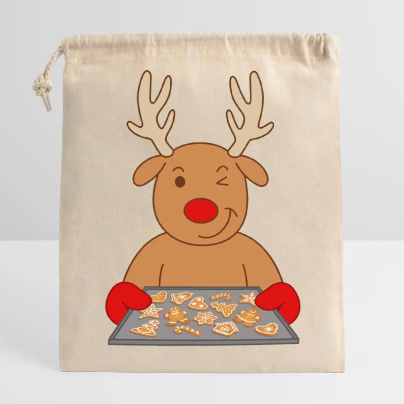 Biscuits de Noël de renne Biscuits de cuisson Sac cadeau en coton avec cordon (14 x 20 cm)