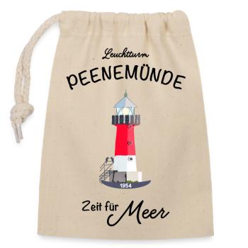 Leuchtturm Peenemünde, Ostsee, Meer, Handzeichnung - Verschließbarer Geschenkbeutel aus Baumwolle (14x20cm) - Natur - Vorne