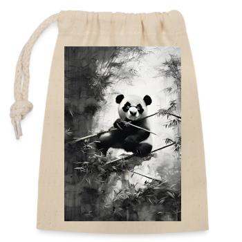 niedlicher Panda im Vintage Art Design - Verschließbarer Geschenkbeutel aus Baumwolle (14x20cm) - Natur - Vorne
