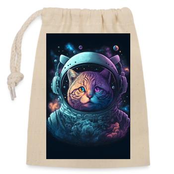 Space Cat - Closable cotton gift bag (14x20cm) - nature - Front