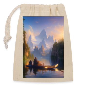 Paysage avec lac, bateau et montagnes - Sac cadeau en coton avec cordon (14 x 20 cm) - nature - Devant