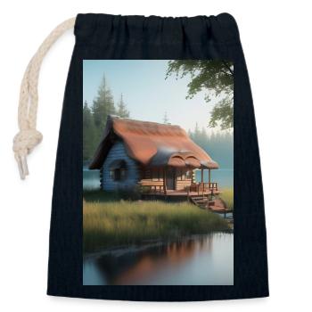 Charming lakeside cabin - Closable cotton gift bag (14x20cm) - navy - Front