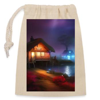 Charming Lakefront Cabin - Closable cotton gift bag (14x20cm) - nature - Front