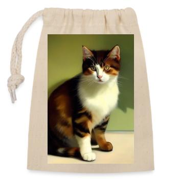 Katzen Bild - Verschließbarer Geschenkbeutel aus Baumwolle (14x20cm) - Natur - Vorne