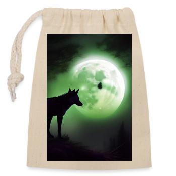 Wolf und Mond - Verschließbarer Geschenkbeutel aus Baumwolle (14x20cm) - Natur - Vorne