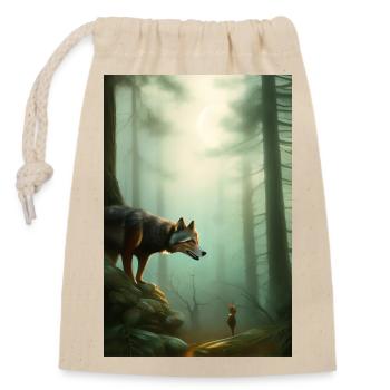 Wolf im Wald - Verschließbarer Geschenkbeutel aus Baumwolle (14x20cm) - Natur - Vorne