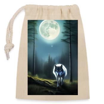 Wolf und Mond - Verschließbarer Geschenkbeutel aus Baumwolle (14x20cm) - Natur - Vorne