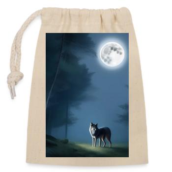 Wolf und Mond - Verschließbarer Geschenkbeutel aus Baumwolle (14x20cm) - Natur - Vorne