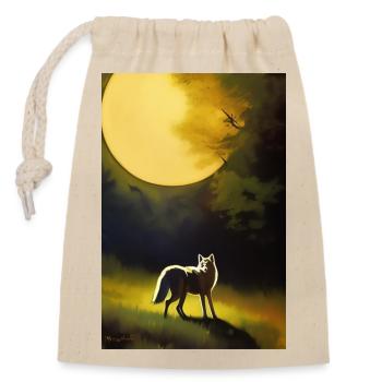 Wolf und Mond - Verschließbarer Geschenkbeutel aus Baumwolle (14x20cm) - Natur - Vorne