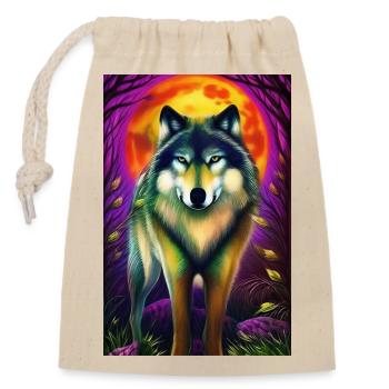 Wolf und Mond - Verschließbarer Geschenkbeutel aus Baumwolle (14x20cm) - Natur - Vorne