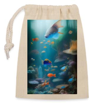 Fische, Aquarium - Verschließbarer Geschenkbeutel aus Baumwolle (14x20cm) - Natur - Vorne