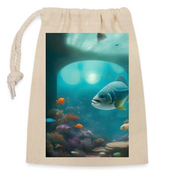 Fische, Aquarium - Verschließbarer Geschenkbeutel aus Baumwolle (14x20cm) - Natur - Vorne