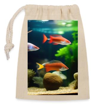 Fische, Aquarium - Verschließbarer Geschenkbeutel aus Baumwolle (14x20cm) - Natur - Vorne