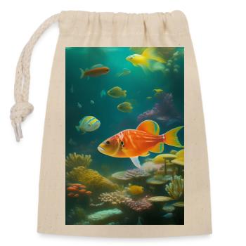Fische, Aquarium - Verschließbarer Geschenkbeutel aus Baumwolle (14x20cm) - Natur - Vorne